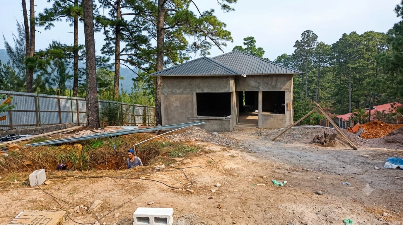 Casa en construcción en Honduras con forro estructural SP GLASS, financiada con acompañamiento de Innova Forza